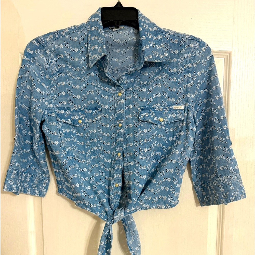 Guess medium worn once. Blue Jean with  pearl snaps